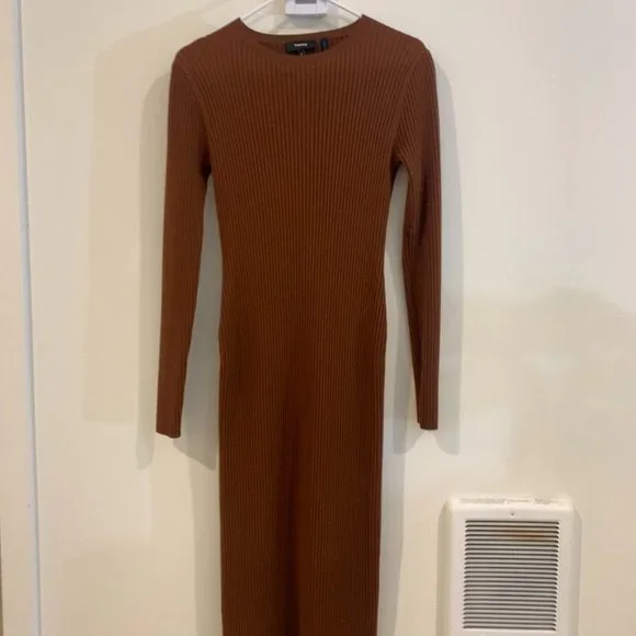 theory long sleeve sweater dress Theory Cashmere-Wool Ribbed Sweater Dress